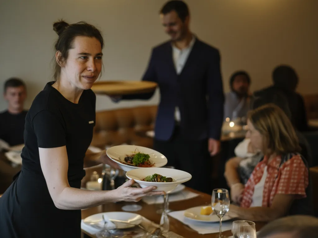 Service du soir dans un restaurant bistronomique animé